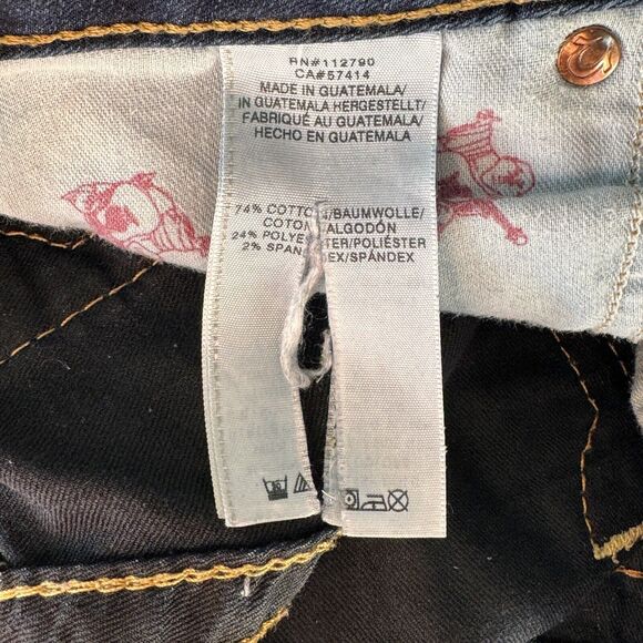 True Religion SZ 27 Skinny Jeans Low-Rise Embroidered Pockets Zip-Fly Dark Wash - Picture 10 of 13